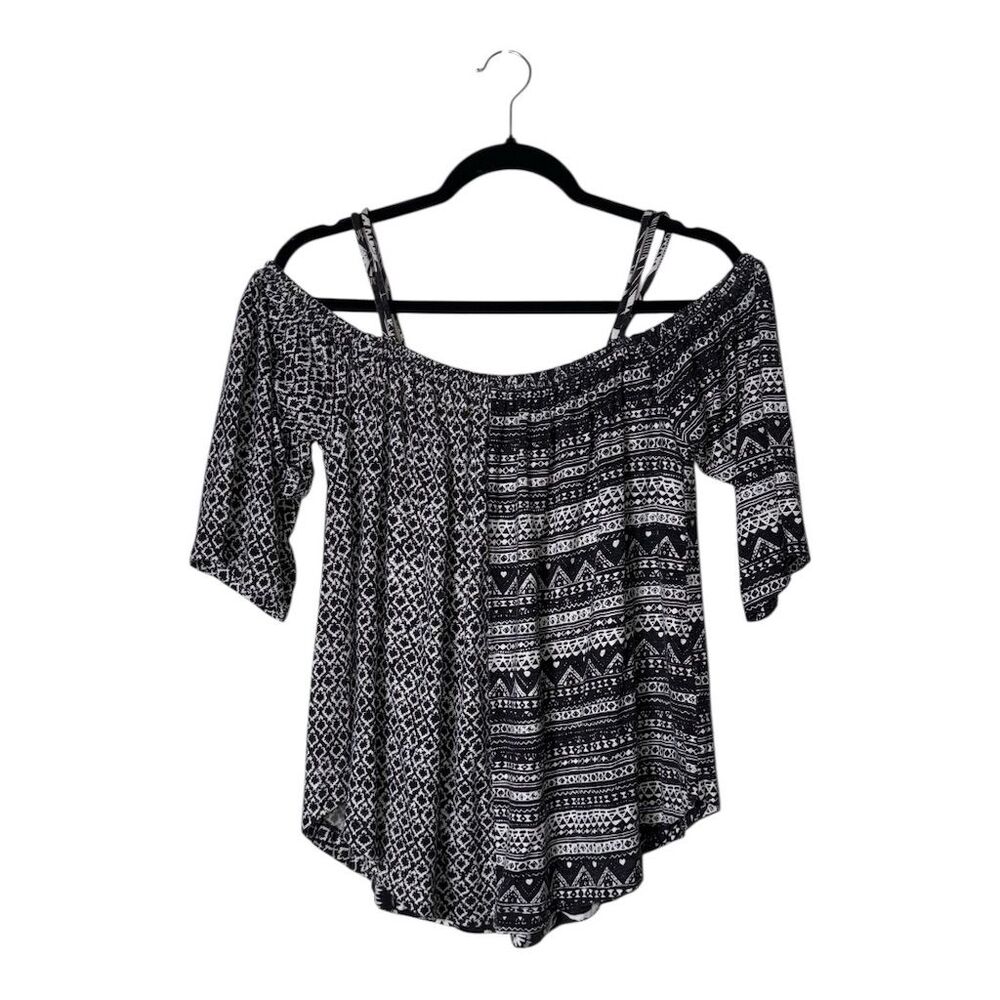 2039. Anthropologie Deletta XS Black Cold Shoulder Blouse Casual Top